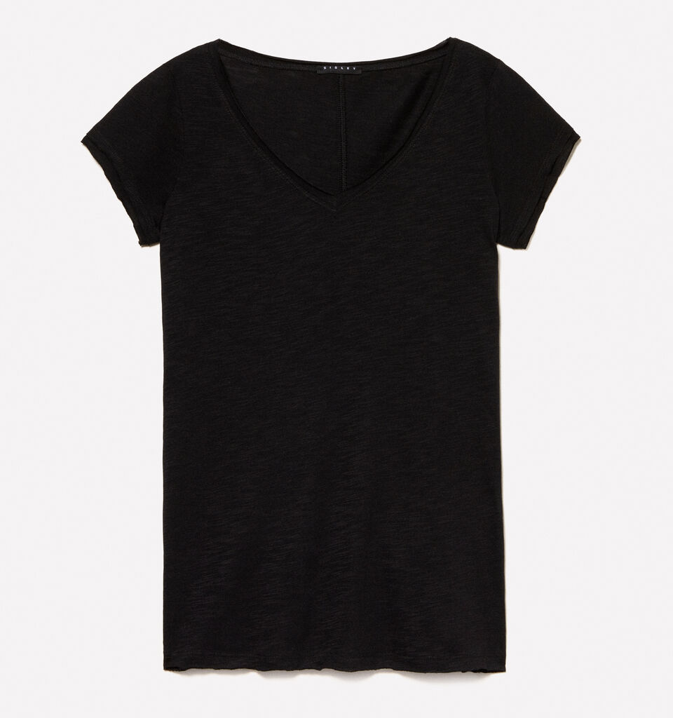 Μπλούζα μαύρη με V λαιμόκοψη - μπλουζάκια κοντομάνικα γυναικεία - Μαυρο | Sisley image number 5